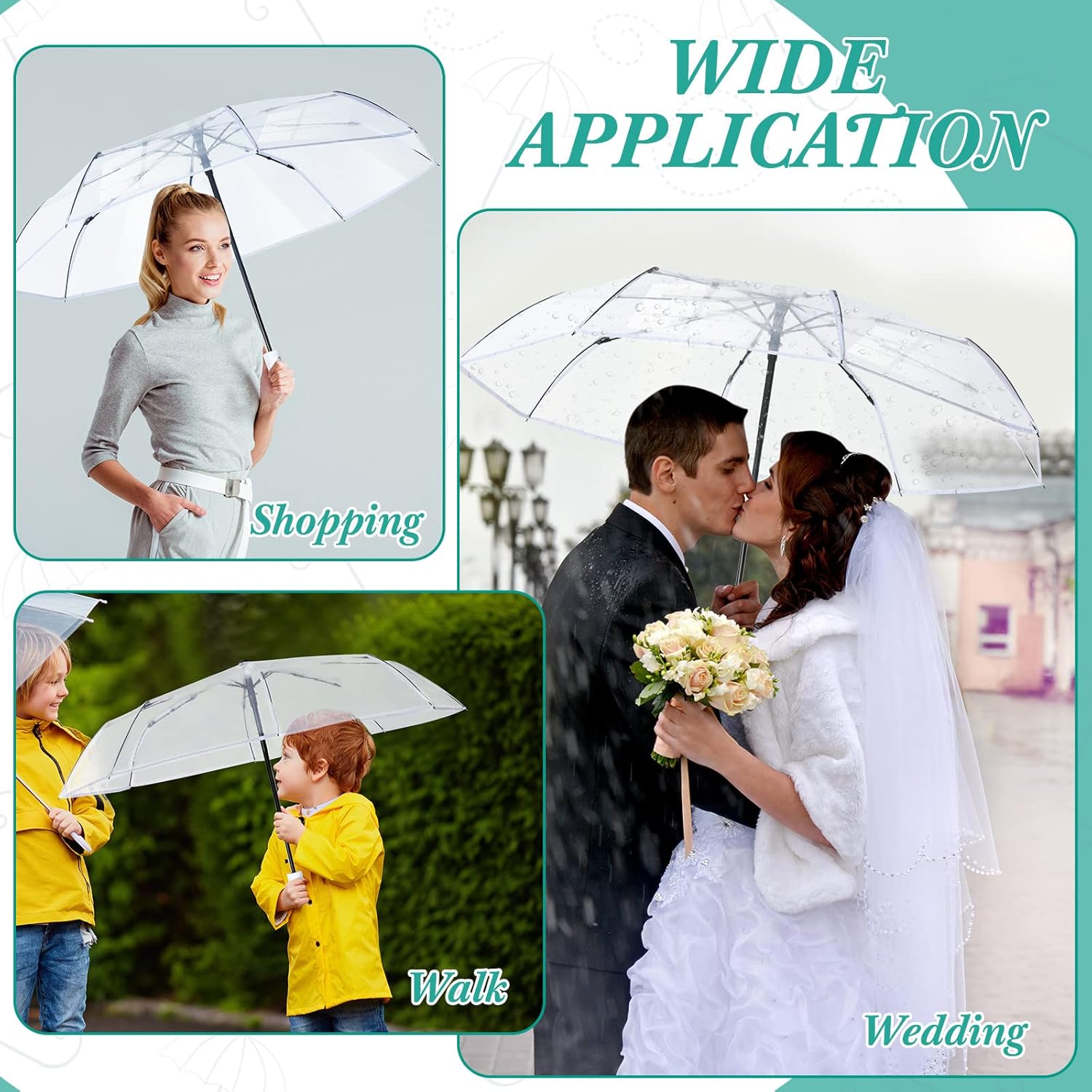 Sanwuta 12 Pcs Transparent Folding Umbrella Full Automatic Clear Foldable Auto Open Close Umbrellas for Rain Wedding