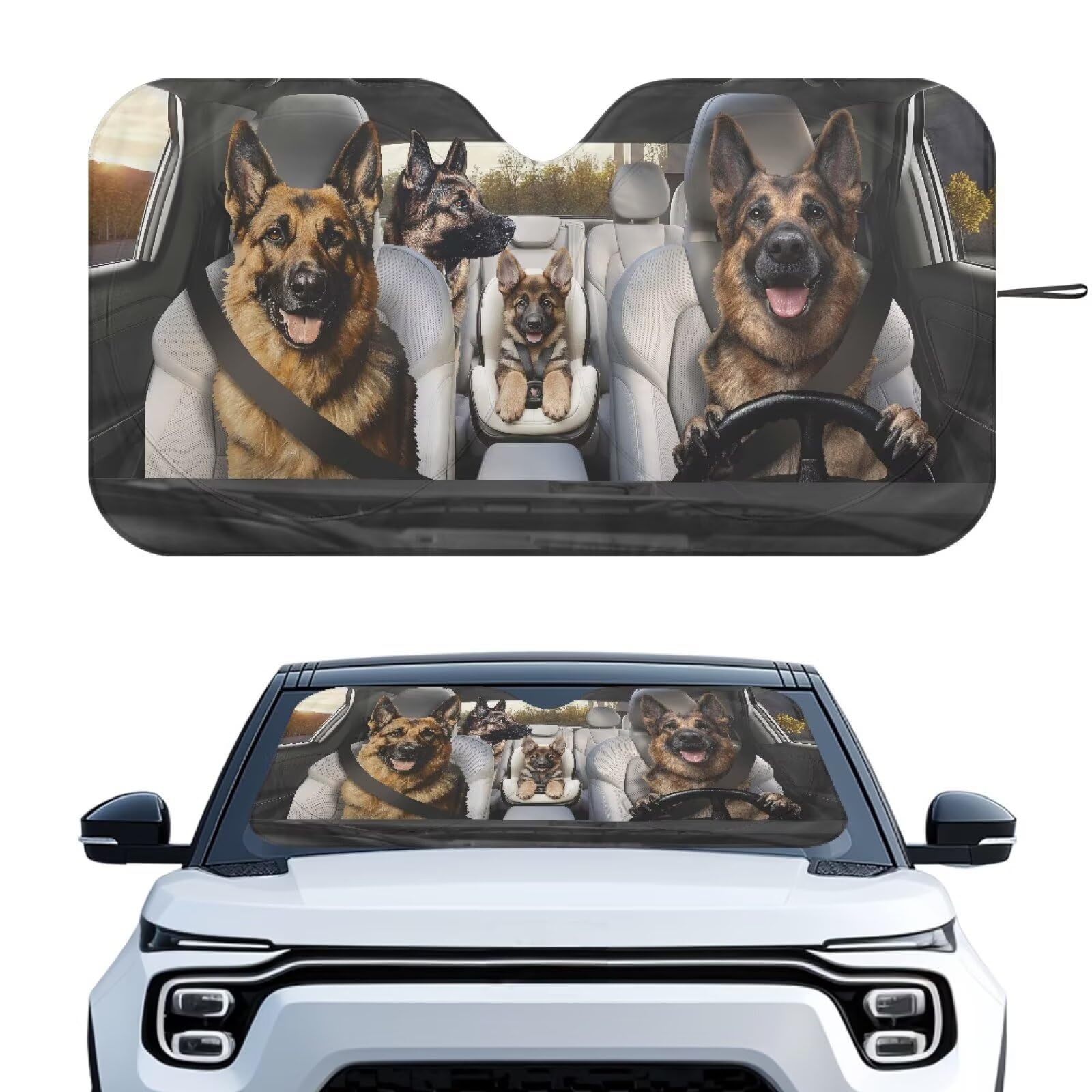 German Shepherd Car Front Windshield Sun Shade Reflect UV Sun and Heat Foldable Car Windshield Sunshades Interior Accessories Sun Protection Universal Vehicle Accessories