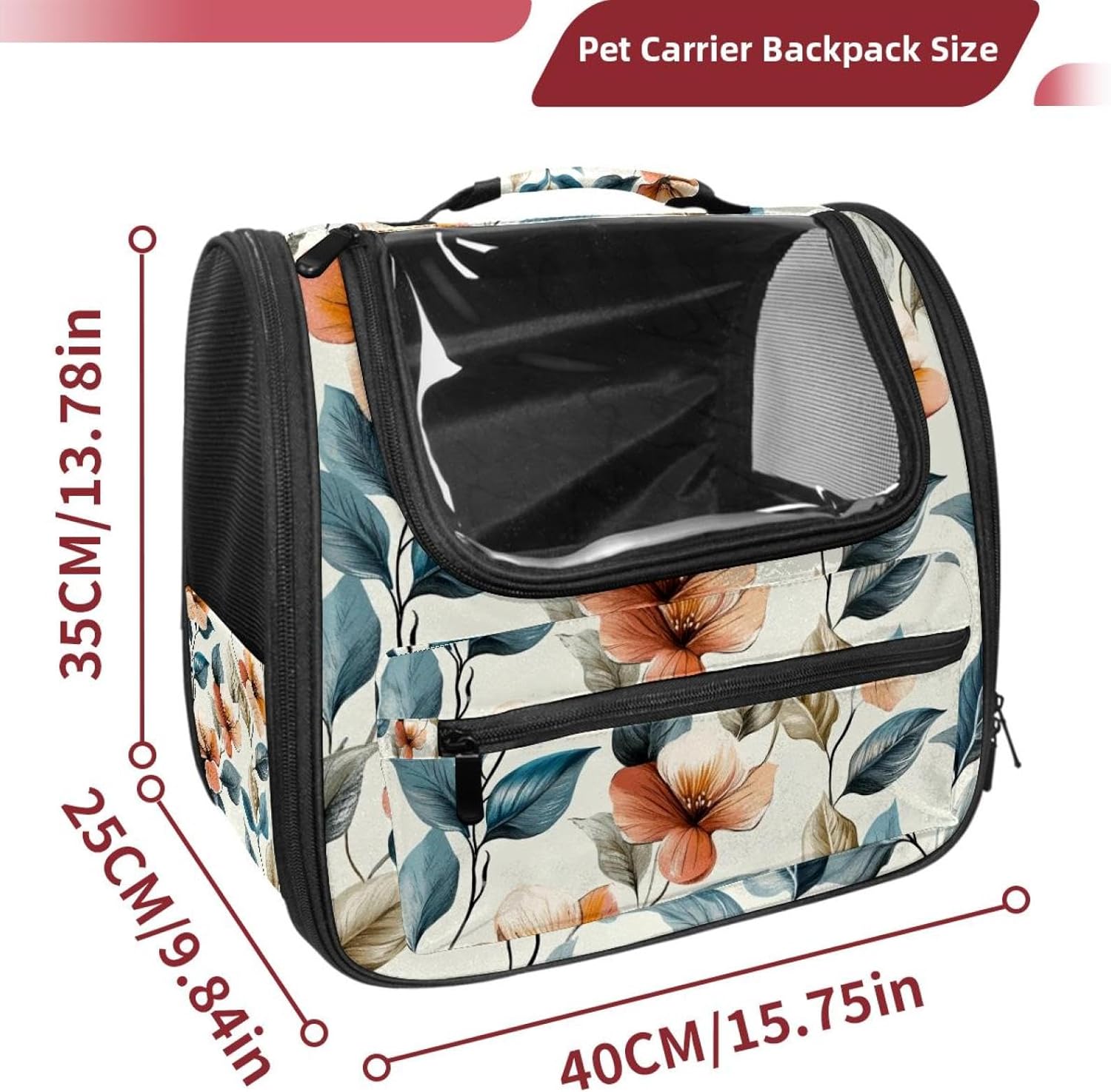 Portable Travel pet Backpack Carrier Hamster Bag Small Dog cat Carrier Breathable Hang Bag, Floral Flower Leaf