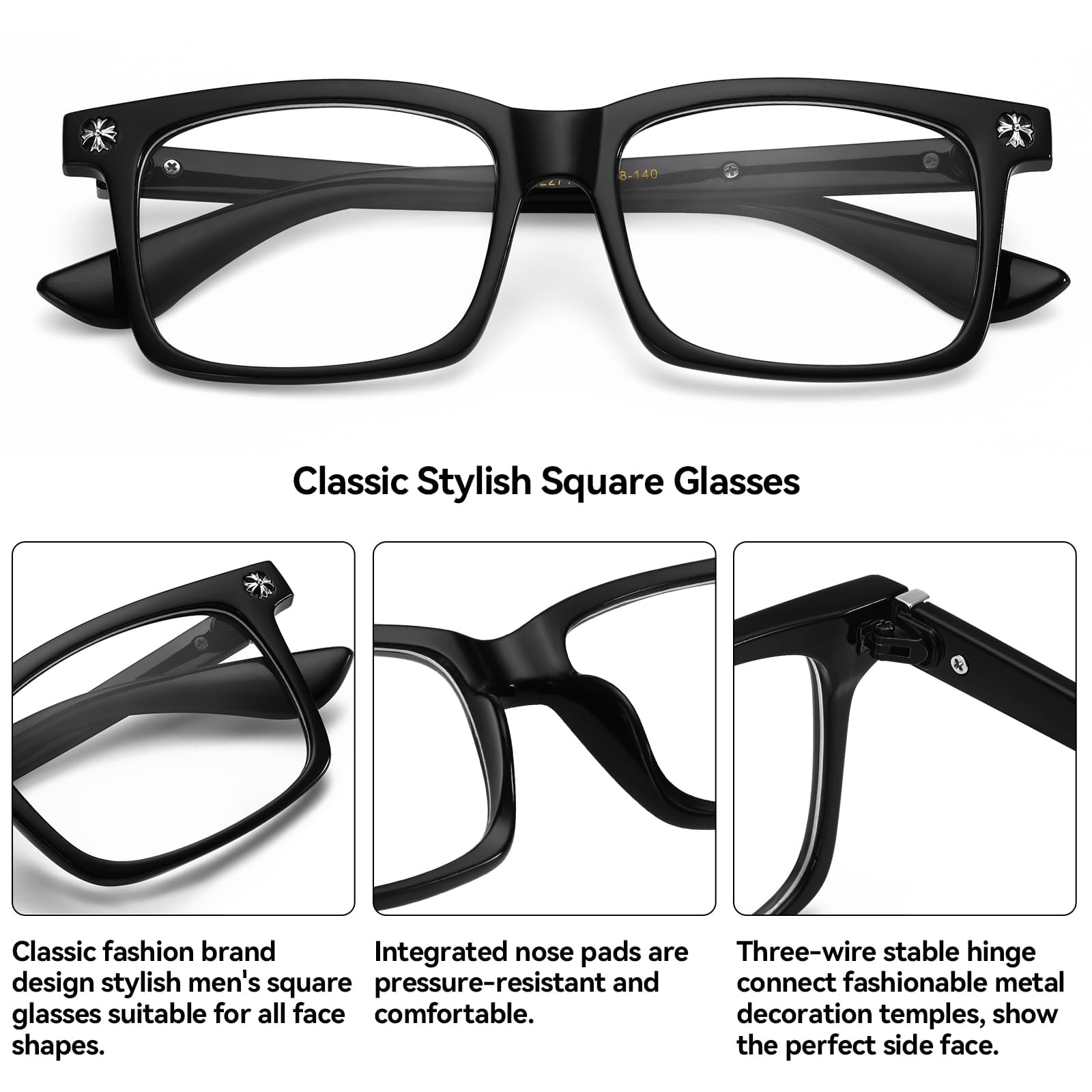 Classic Square Glasses for Men Women Thick Frame Clear Lens Fashion Glasses Non Prescription Eyeglasses - 4