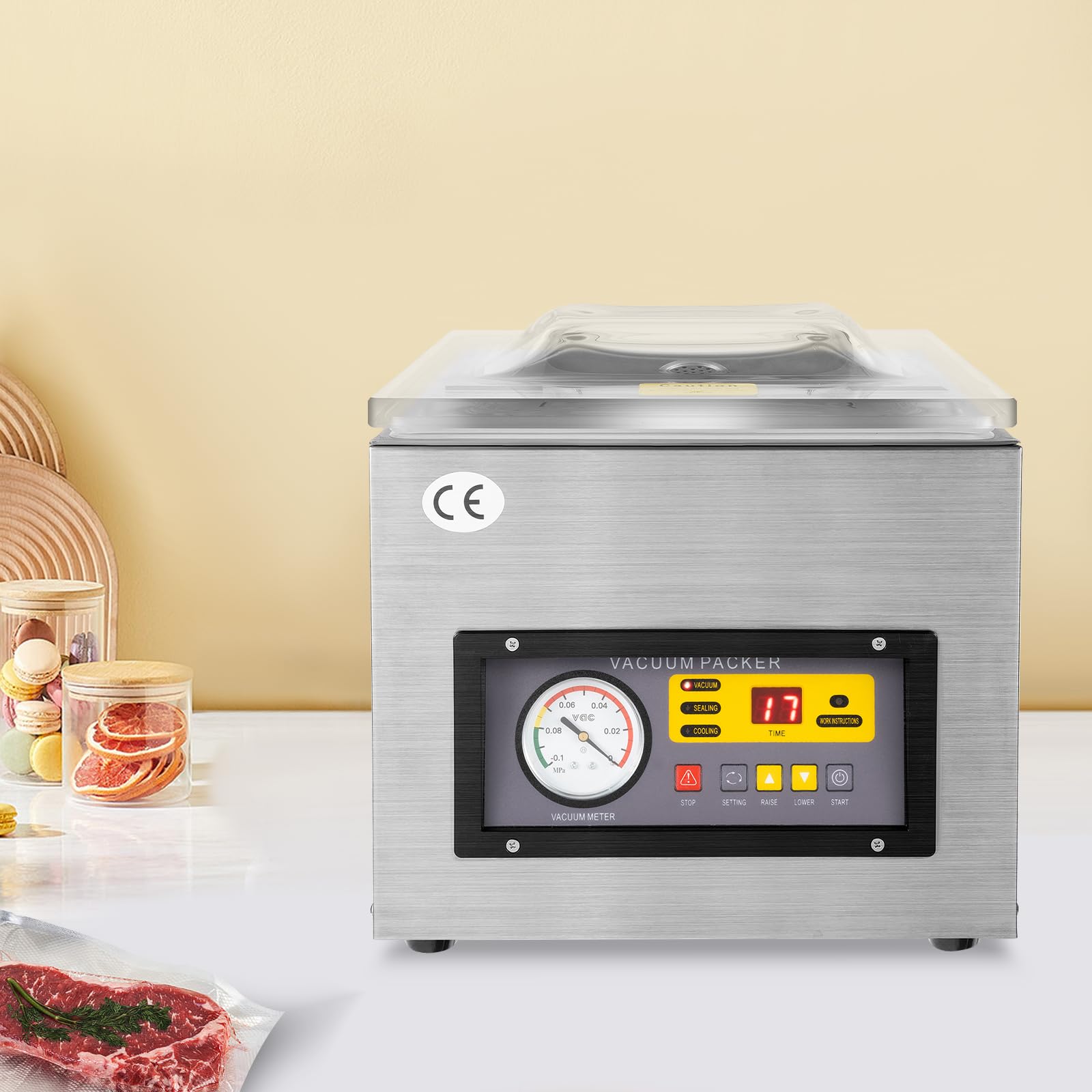 220 V zgrzewarka próżniowa 5,5 l/s ≤ 80 dB ≤ 1 kPa 30 x 26 cm stal szlachetna akryl automatyczny 3 w 1 do wilgotnych produktów, olejów, proszków, żywności, przemysłu, gastronomii, chromu, drutu
