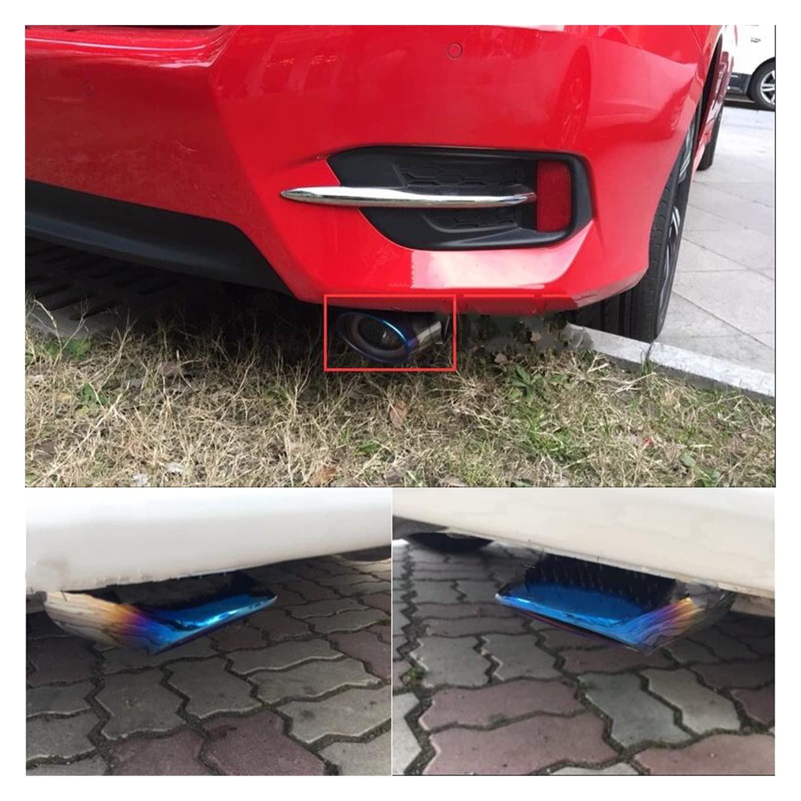 Silenciador Escape 1 Unidad Acero Inoxidable Negro/Cromado para Civic 10th Gen 2016 2017 Silenciador Escape Trasero Puntas Salida Tubo Trasero Escape Sonido Turbo (Color : F)