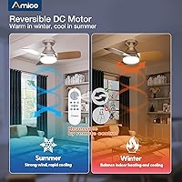 Vista 5 de Ventiladores de techo Amico con luces, ventilador de techo de perfil bajo de 30 pulgadas con luz y control remoto, montaje empotrado, reversible
