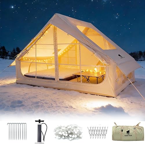 GEERTOP Tienda de campaña inflable grande con estufa Jack Instantánea Impermeable Inflable Air Glamping Tienda de campaña con tragaluz para la