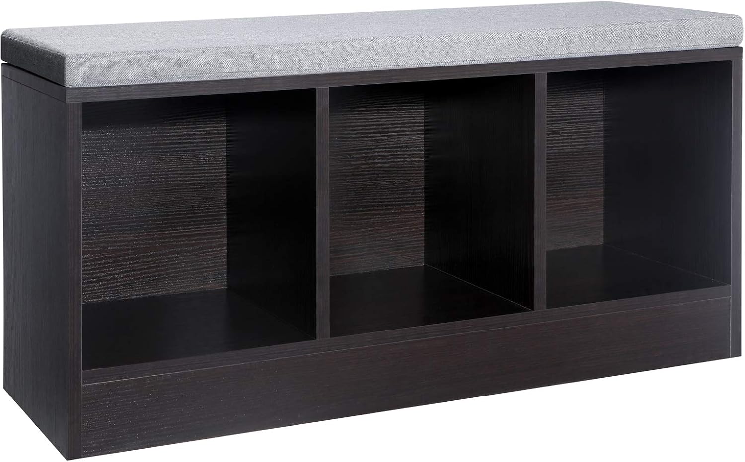 VASAGLE Padded Shoe Bench with Cushion, 3-Cube Wooden Storage Box Organizer, for Shoes Books Toys Decorations, in Entryway Playroom Living Room, Brown ULHS13BR