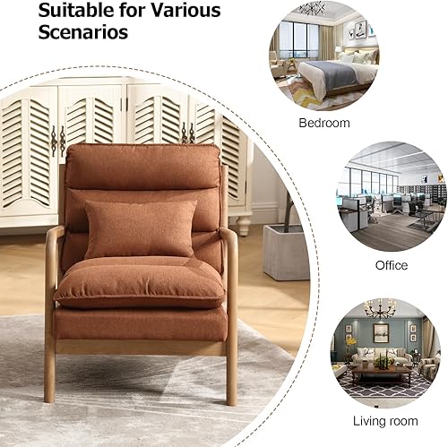 Miniatura 50 de INZOY - Sillón decorativo de mediados de siglo con estructura de madera, tapizados, para sala de estar, con cojín para la cintura, sillón de lectura