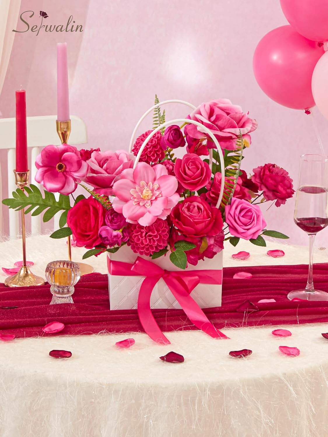 Serwalin Artificial Flowers Hot Pink Magenta Fake Silk Flowers for DIY Wedding Bridal Bouquet Cake Flowers Table Centerpieces Home Decorations Baby Shower Floral Arrangements Fuchsia