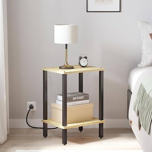 Miniatura 95 de TUTOTAK TB01BK035 - Mesa auxiliar, mesita de noche con estante de almacenamiento de 2 niveles, para espacios pequeños, 2 unidades Negro,Marrón,Gris