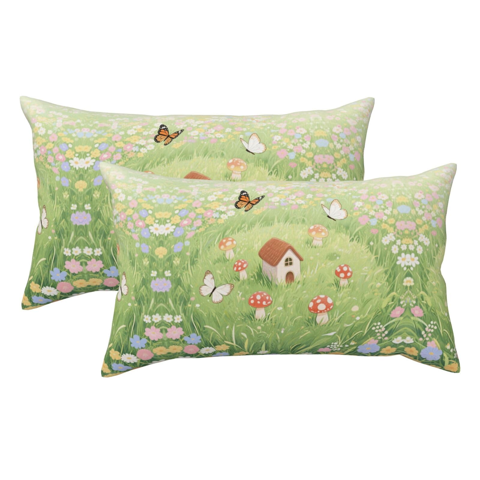 A Small House and Mushrooms Luxury King Pillowcases Set of 2, Plush Velvet Feel Pillow Covers with Hidden Zipper, Skin & Hair Friendly, 20x36 Inches Pillow Cases for Sleeping Gift