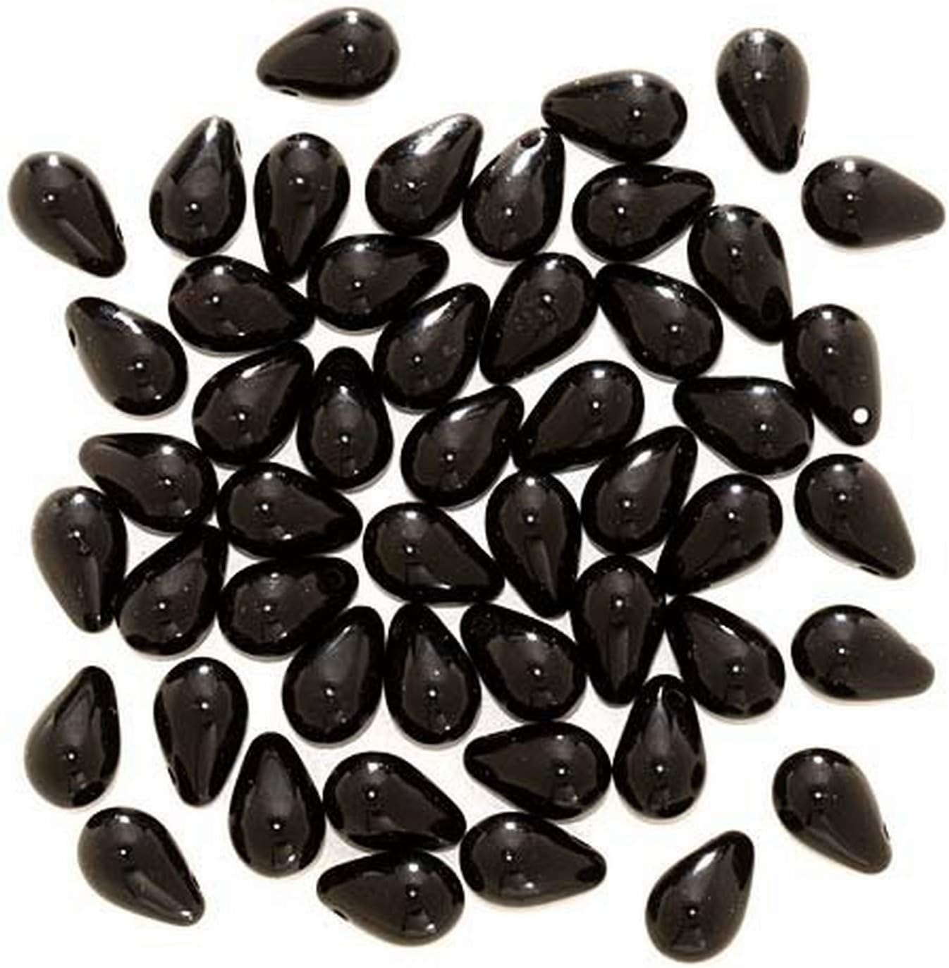 Jablonex50-Piece Teardrop Shaped Czech Glass Beads, 9mm, Jet Black