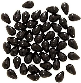 50-Piece Teardrop Shaped Czech Glass Beads, 9mm, Jet Black