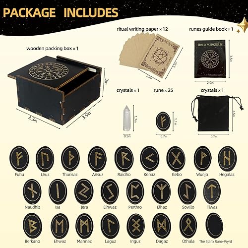 Miniatura 2 de Runas, juego de runas de madera, juego de runas de bruja con libro guía, cristales curativos, runas, papel ritual, bolsa de tarot, runas para