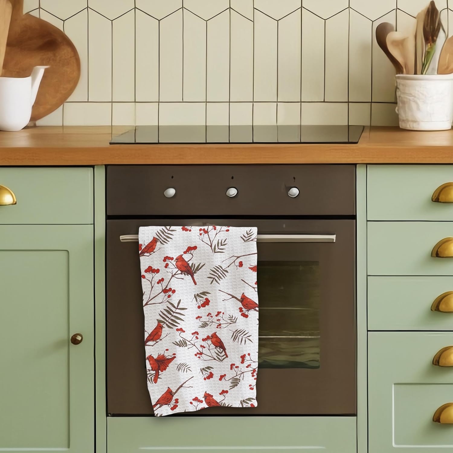 Red Bird & Flowers Theme Kitchen Towels - 16 x 24 Inches Kitchen Hand Dish Towels - Decorative Fast Drying Home Dishcloth - Absorbent Dishcloth Decor Gifts for Friends Family - A20 - Image 5