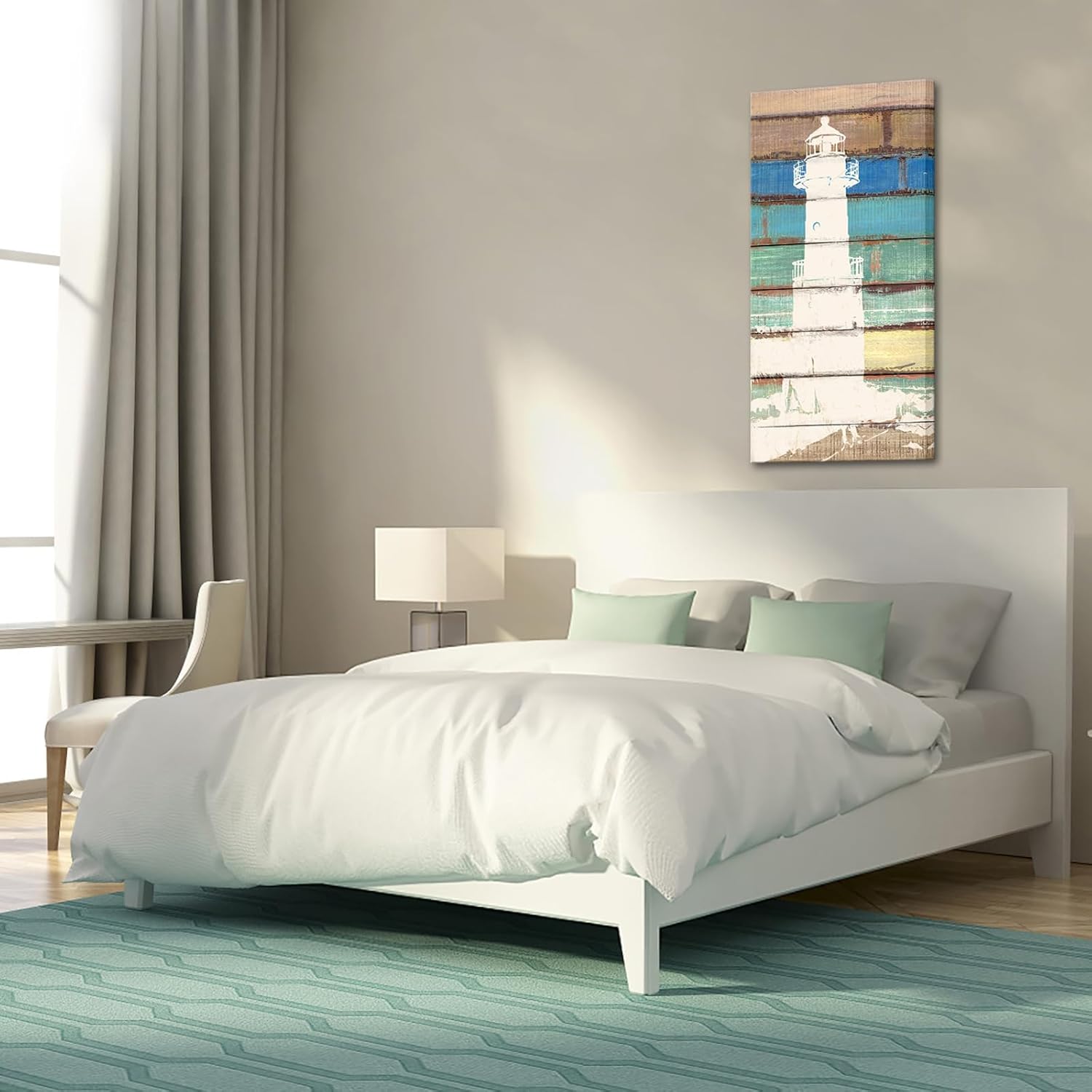 KREATIVE ARTS Coastal Wall Art Lighthouse Ocean Canvas Paintings Sea Picture Vintage Artwork Framed Rustic Home Decor Ready to Hang for Bathroom Bedroom 20x40 Inches