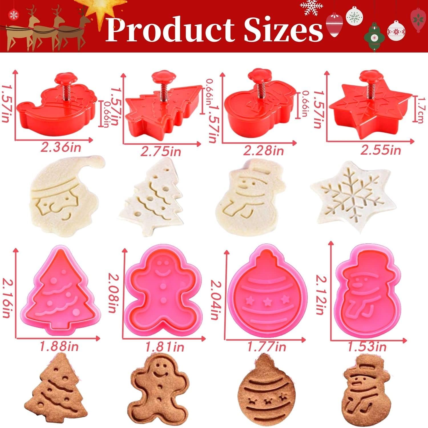 KAISHANE Christmas Themed MINI Cookie Cutter Embossing Mold Fondant Stamper Set - 8Pcs Plastic spring die Biscuits Pastry Cutter Set 3D Cookie Cake Plunger Cutter Baking Mould - Image 2