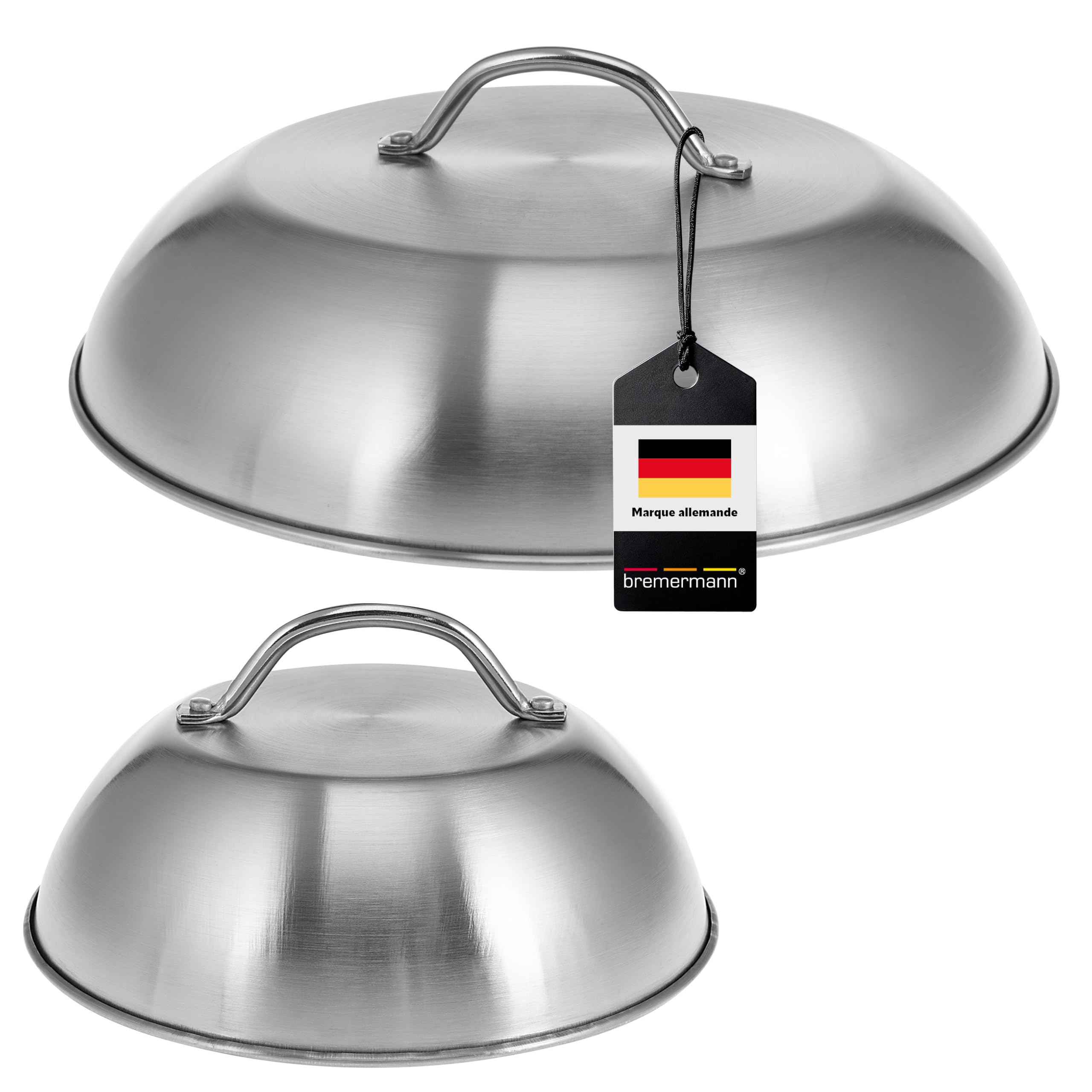 Bremermann Lot de 2 hottes à hamburger, cloche de cuisson, couvercle de barbecue, de cuisson en acier inoxydable, de 22,5 cm et 32 cm de diamètre