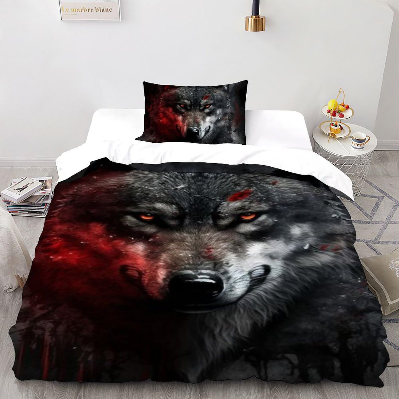 Housse de couette loup noir microfibre contre le linge rêche