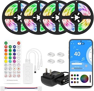 BTF-LIGHTING RGB IC WS2811 LED Strip Light Chasing Effect with Bluetooth Music APP Control 5050RGB Addressable IC Flexible Multicolor 20M Rope Light for Room TV Bedroom Party Kitchen with 12V Adapter