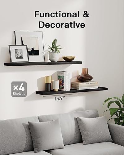 Miniatura 9 de AMADA HOMEFURNISHING AMFS40BN - Estantes flotantes, estantes de pared de madera de Paulownia para baño, sala de estar, dormitorio, cocina, oficina