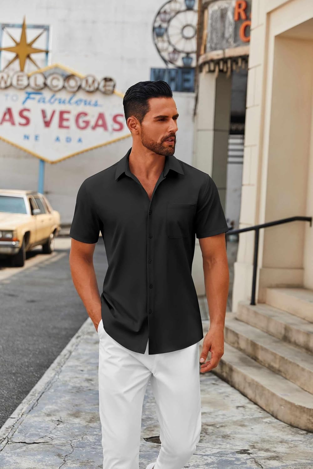 COOFANDY Mens Short Sleeve Button Down Shirts Casual Dress Shirts for Men Summer Untucked Shirts with Pocket - Image 2