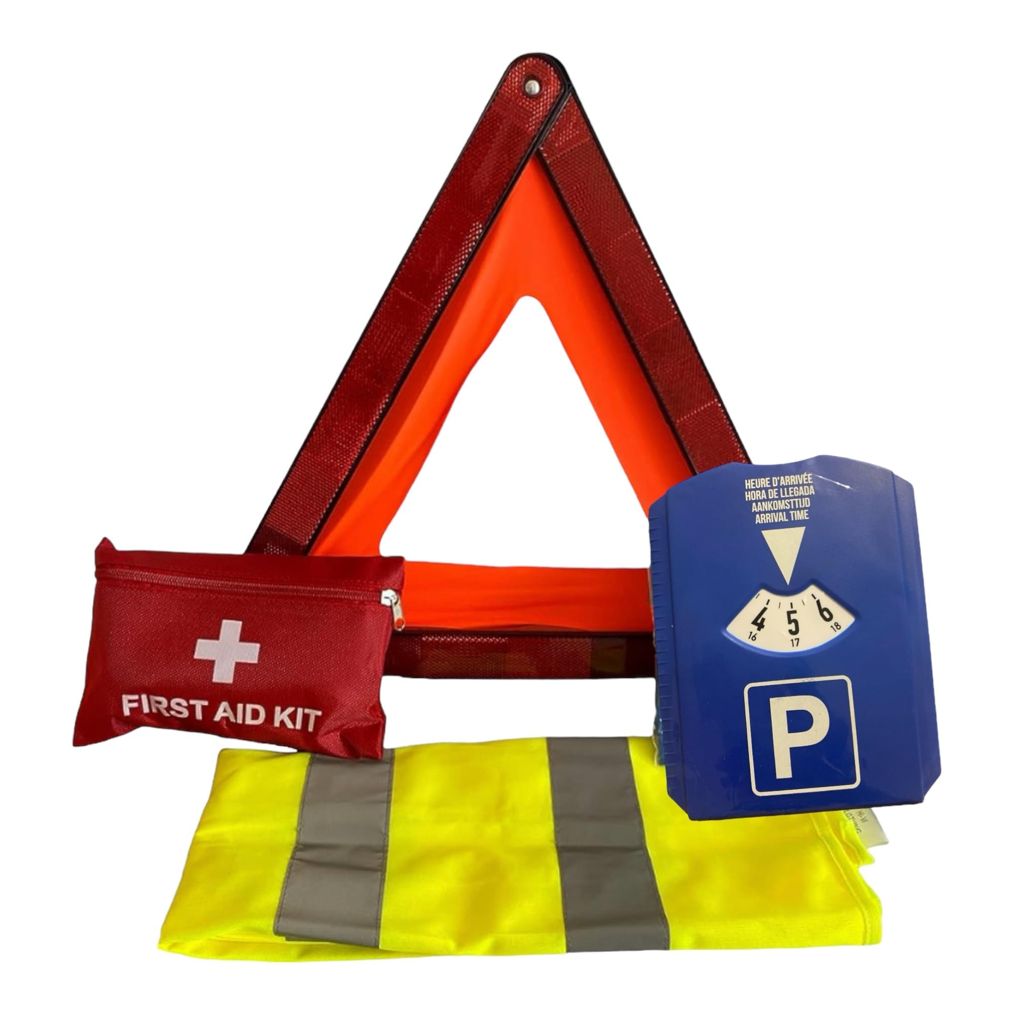 RMY Kit Gilet Jaune et Triangle de signalisation - Norme CE, Gilet Jaune,Triangle de signalisation, Trousse de Premiers Secours, Disque de stationnement, Premiers Secours en Cas d'accident