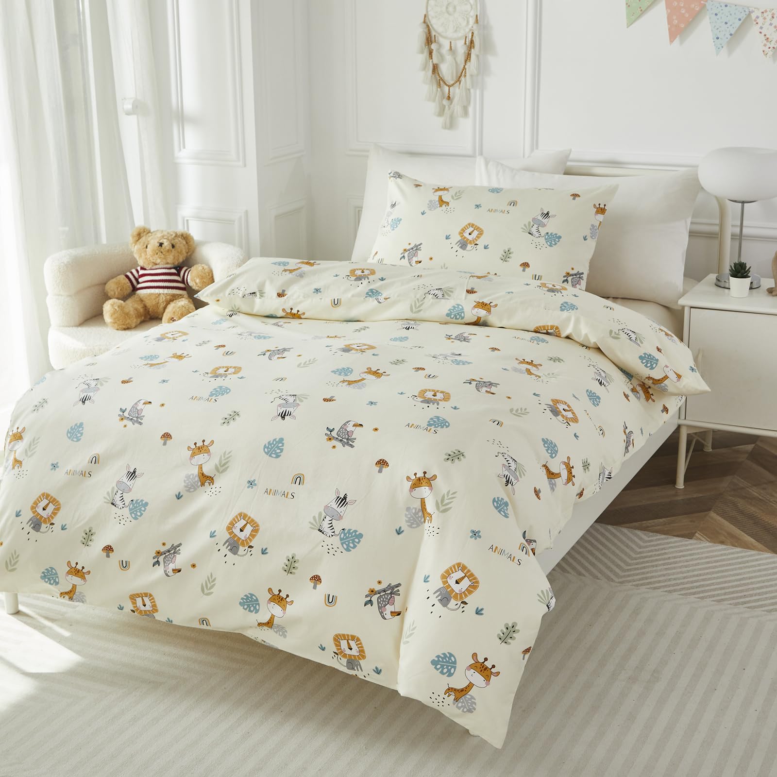 HMtideby Toddler Kids Bedding Set for Girls and Boys Safari Animal Cot Bed Duvet Cover with Pillowcase, 2 pcs, 120 x 150 cm - Image 2