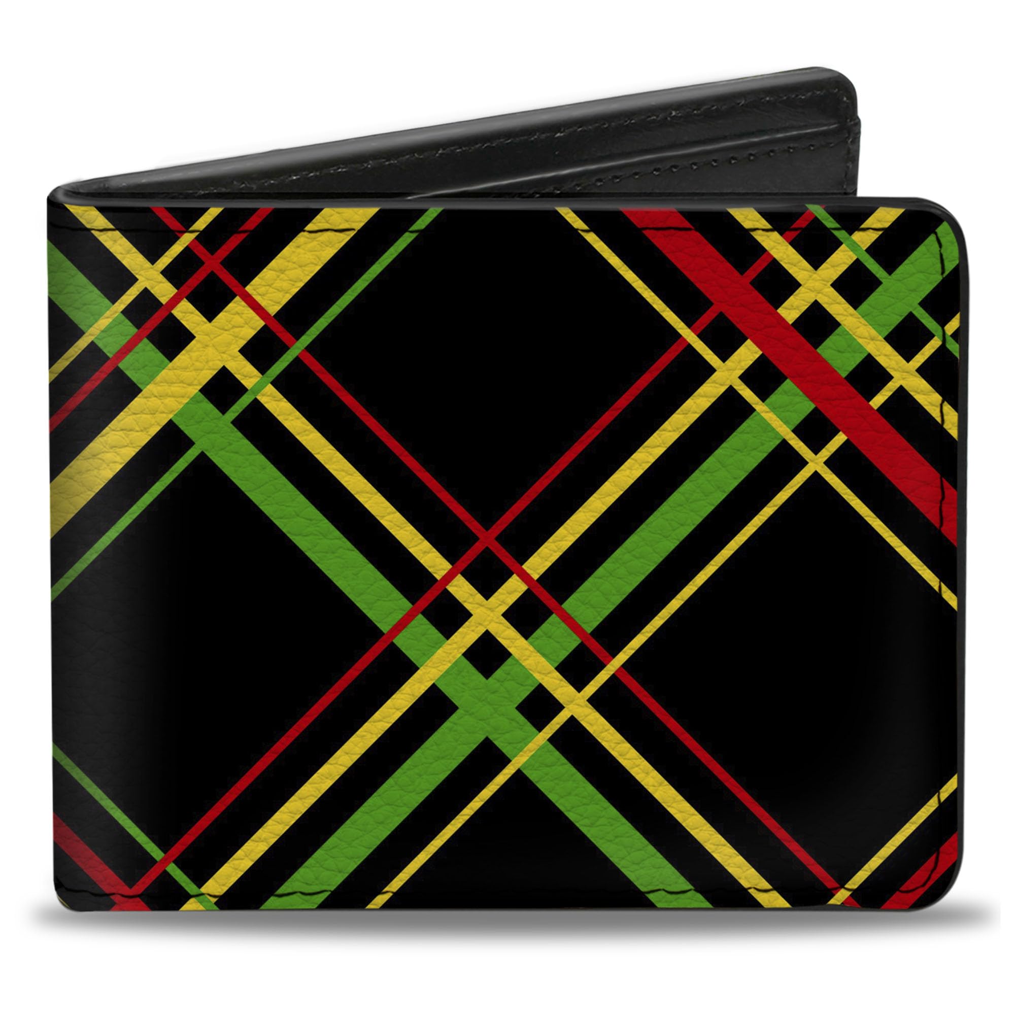 Buckle-Down Men's Wallet, Bifold, Plaid X Rasta, Vegan Leather, 4.0" x 3.5"