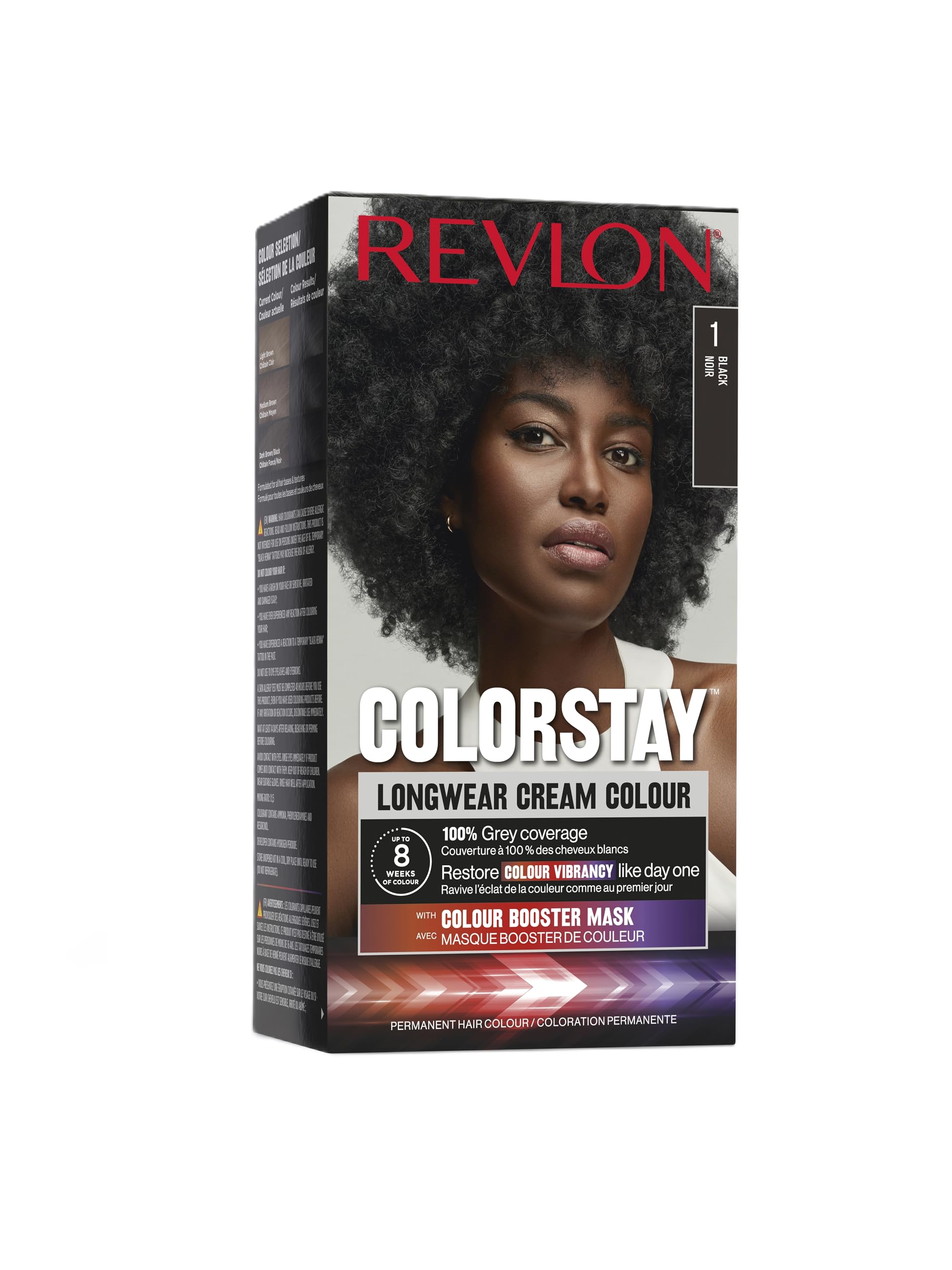 Revlon Colorstay Women's Hair Dye, Long-Lasting Permanent Coloration, Includes Color Enhancer Mask, Up to 8 Weeks Color, Tone 1 Black