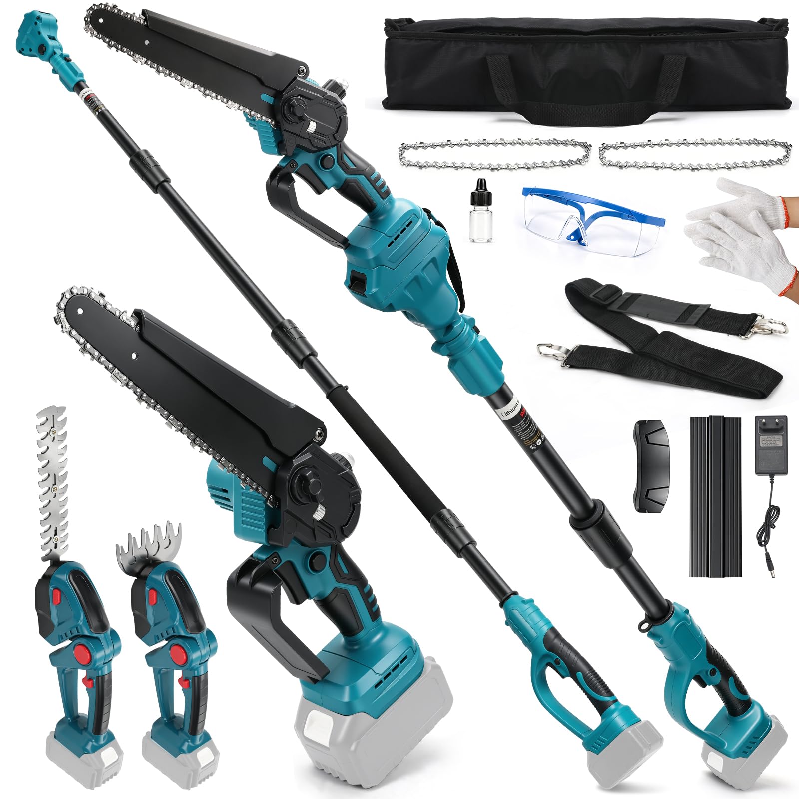 8 Pulgadas Mini Motosierra Telescopica y Cortasetos para Makita 18 V batería, 4 en 1 Tijeras Cortacésped inalámbricos en Perca, Alcance máximo 4,5 m