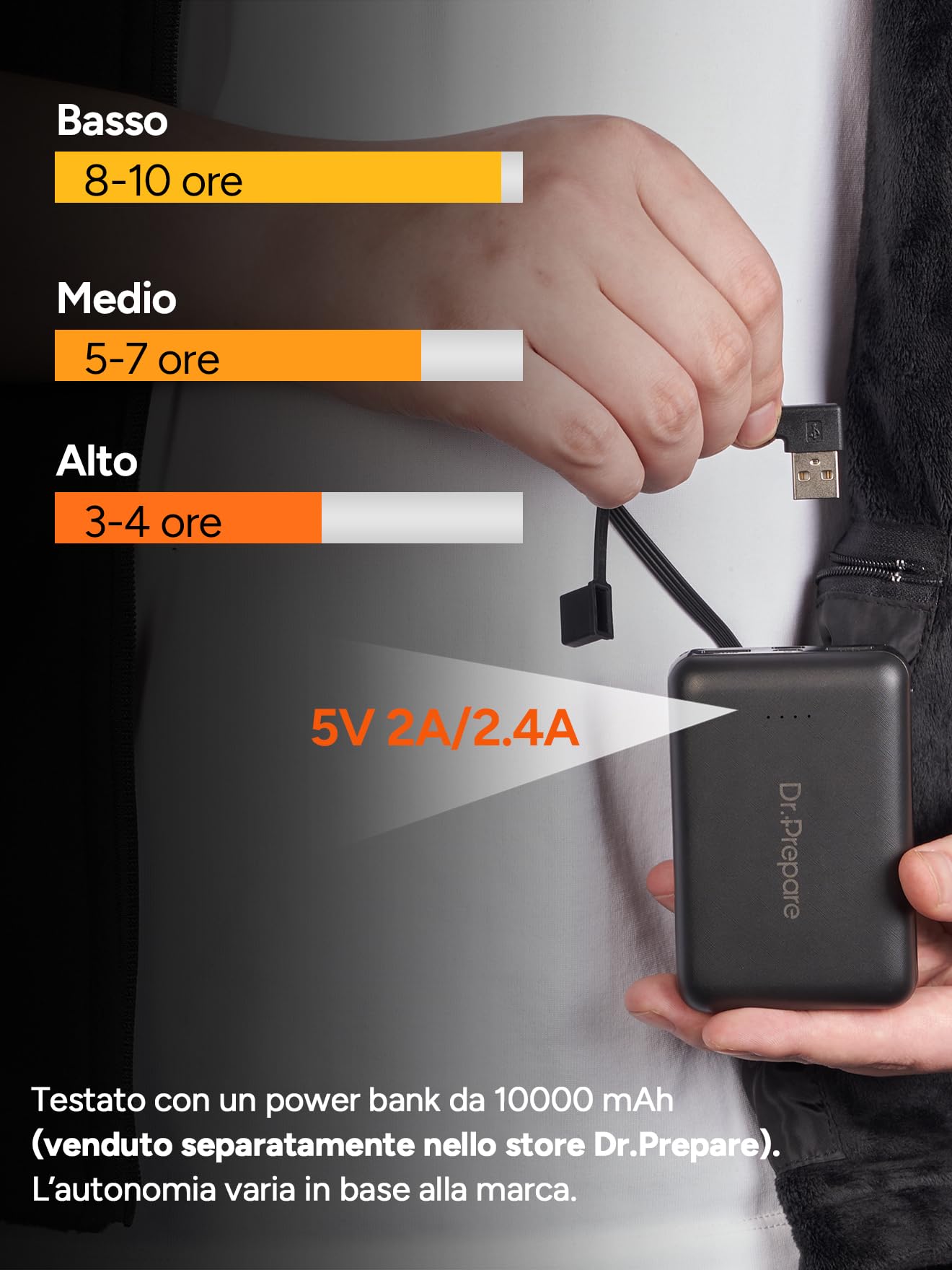 DR.PREPARE Gilet Riscaldato Uomo Donna 3 Temperature Giubbotto Riscaldato Felpa Riscaldata Giacca Riscaldata USB Ricaricato per Attività all'Aperto Viaggio Sport Tempo Libero