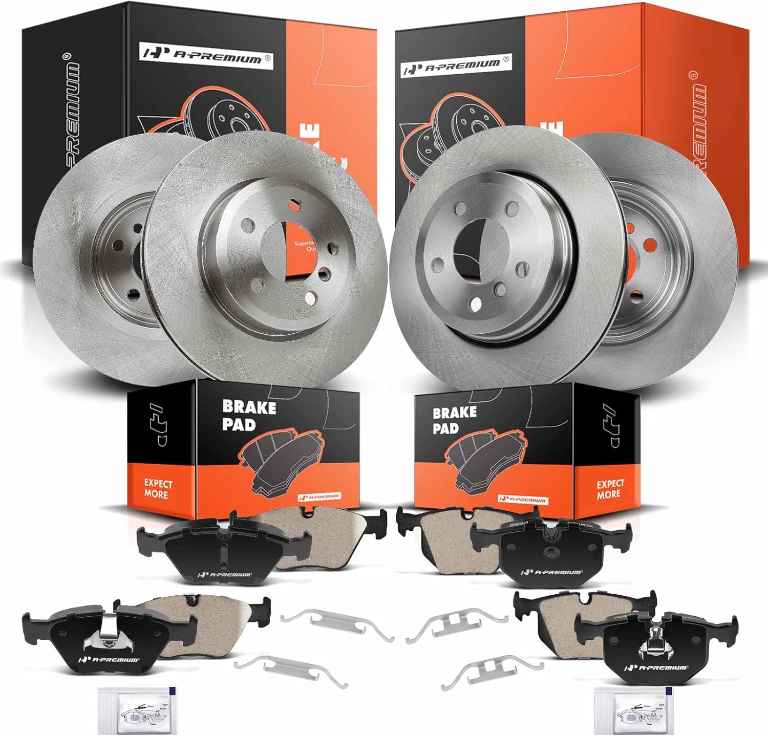 A-Premium Front and Rear Vented Disc Brake Rotors + Ceramic Pads Kit Compatible with Select BMW Model - E83 Series X3 2004-2010 3.0L, 12-PC Set