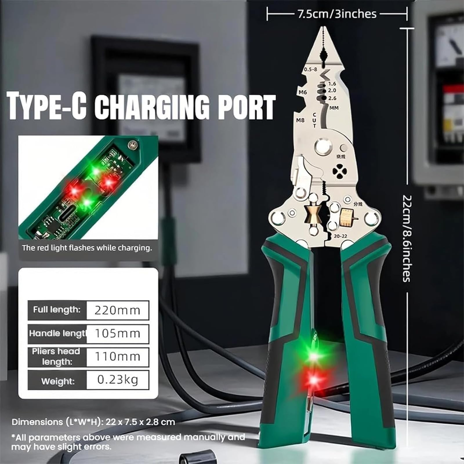 Spellafili Twister con LED e tester di tensione, taglierina spelafili crimpatrice per elettricisti e progetti fai da te