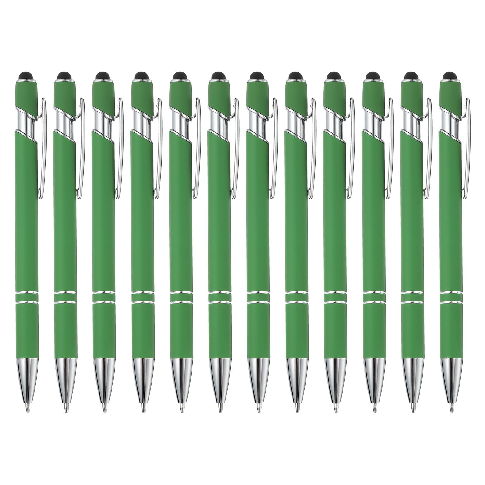 PATIKIL Ballpoint Pen with Stylus Tip, 12Pcs 2 in 1 Metal Pen Black Ink 1.0mm Medium Point Stylus Pen for Touch Screens Style 3, Green