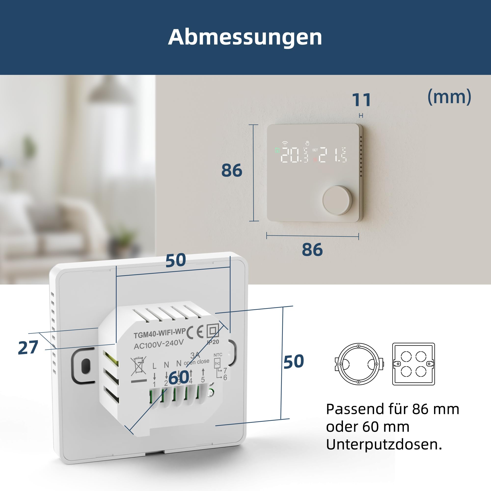 Beok Fussbodenheizung Thermostat Digital, WiFi Wasser Fußbodenheizung Smart Raumthermostat Tagesprogramm Kompatibel mit Alexa Tuya APP Steuerung 3A 230V Weiß mit Drehregler
