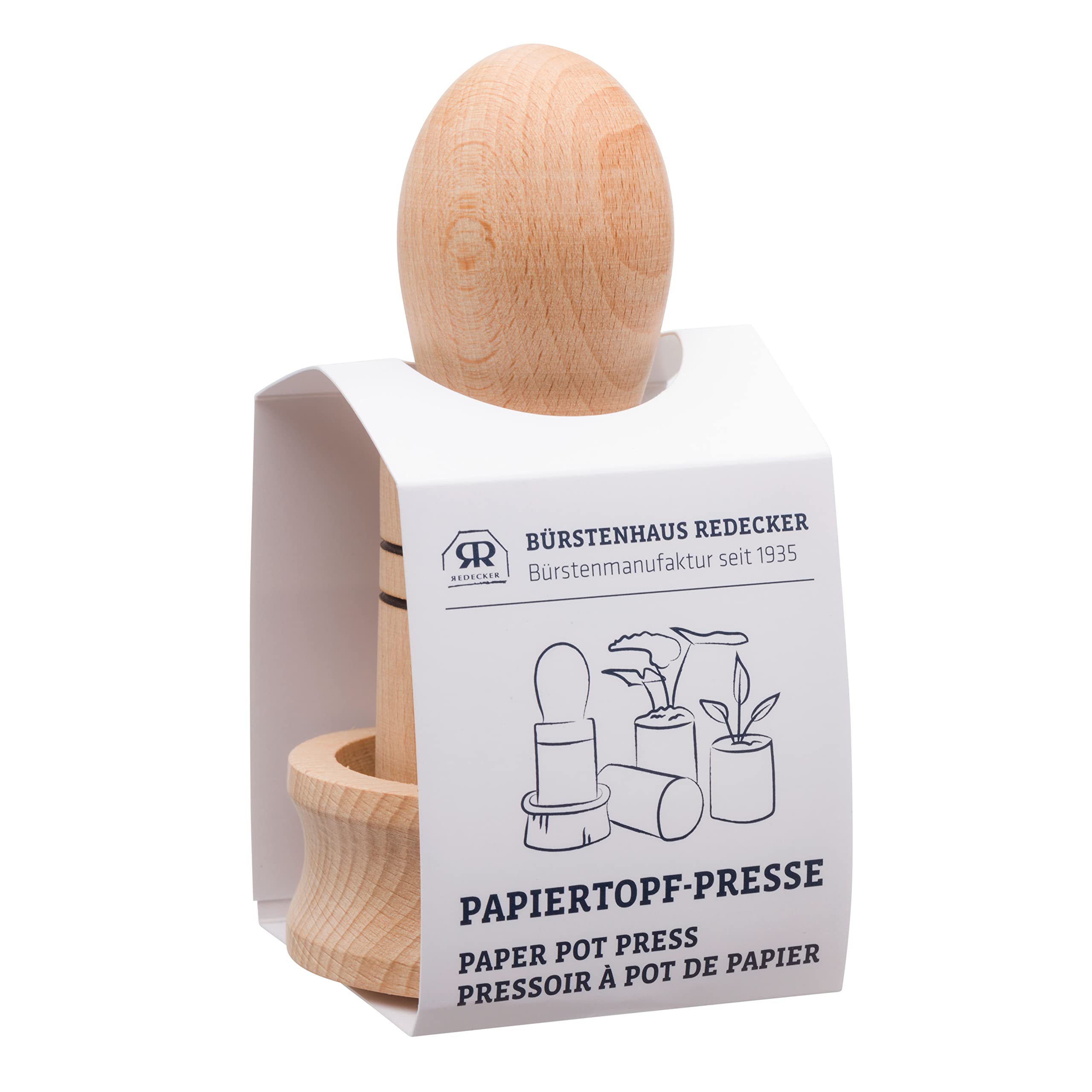 REDECKERPaper Pot Press, Untreated Beechwood Tool for Creating Biodegradable Seedling Pots, Made in Poland