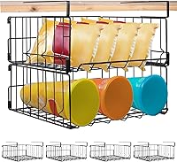 Vista 1 de Cesta de almacenamiento colgante debajo del estante, paquete de 4 unidades plegables debajo del gabinete, organizador de alambre de metal