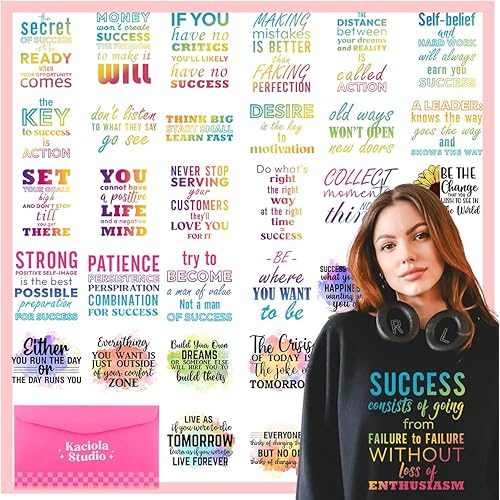 Kaciola 30 Sheets Inspirational Iron on Transfers, Positive Quotes DTF Transfers Ready to Press Washable Stickers Iron on Decals for T Shirts Hoodie DIY Crafts