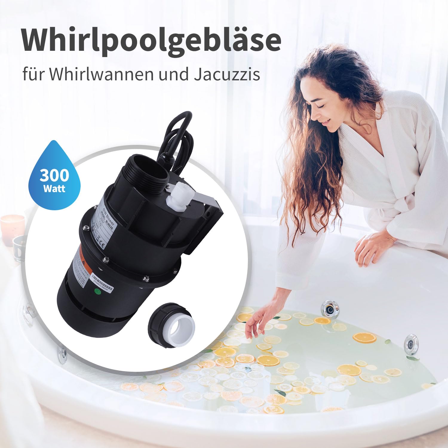 AQUADE Whirlpoolluftgebläse Leise Pneumatisch 300W - Whirlpoolgebläse Badewanne - Gebläse Whirlpool-Badewannen - Luftgebläse Außenwhirlpool/Garten/Outdoor Whirlpool Gebläse: 300 W 230V