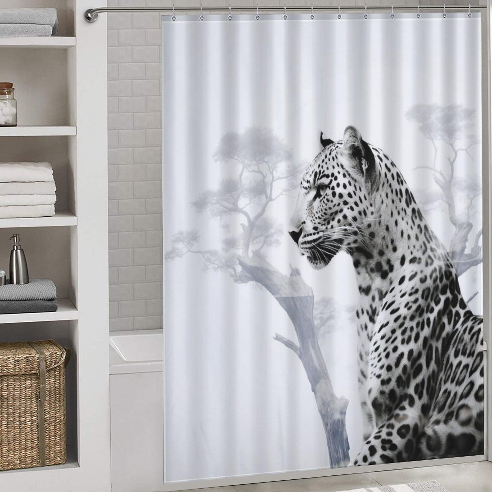 Rideau de douche léopard en tissu polyester imperméable pour salle de bains 168x183cm