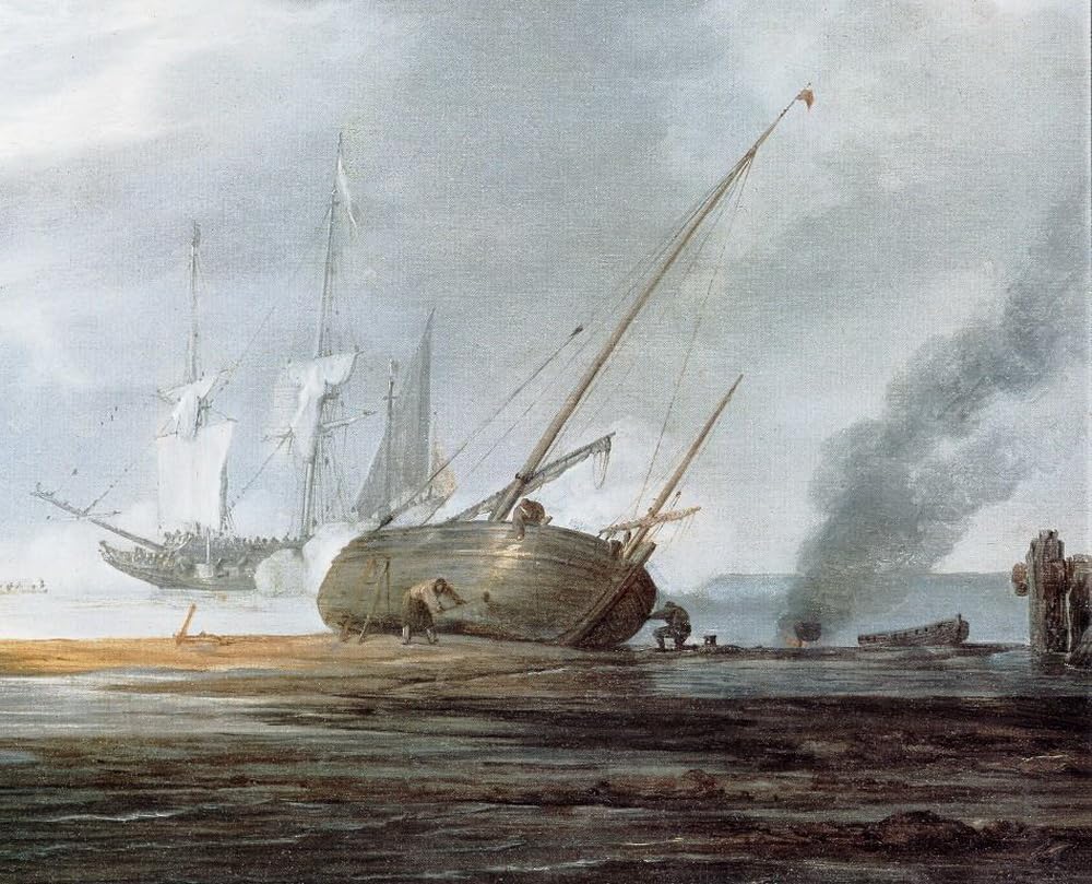 26 hand painted ship paintings antique by college teachers, mid-19th century British Clipper Ship art canvas, large ocean-going sailing ship, beautiful shape fast speed, vintage boat room decor