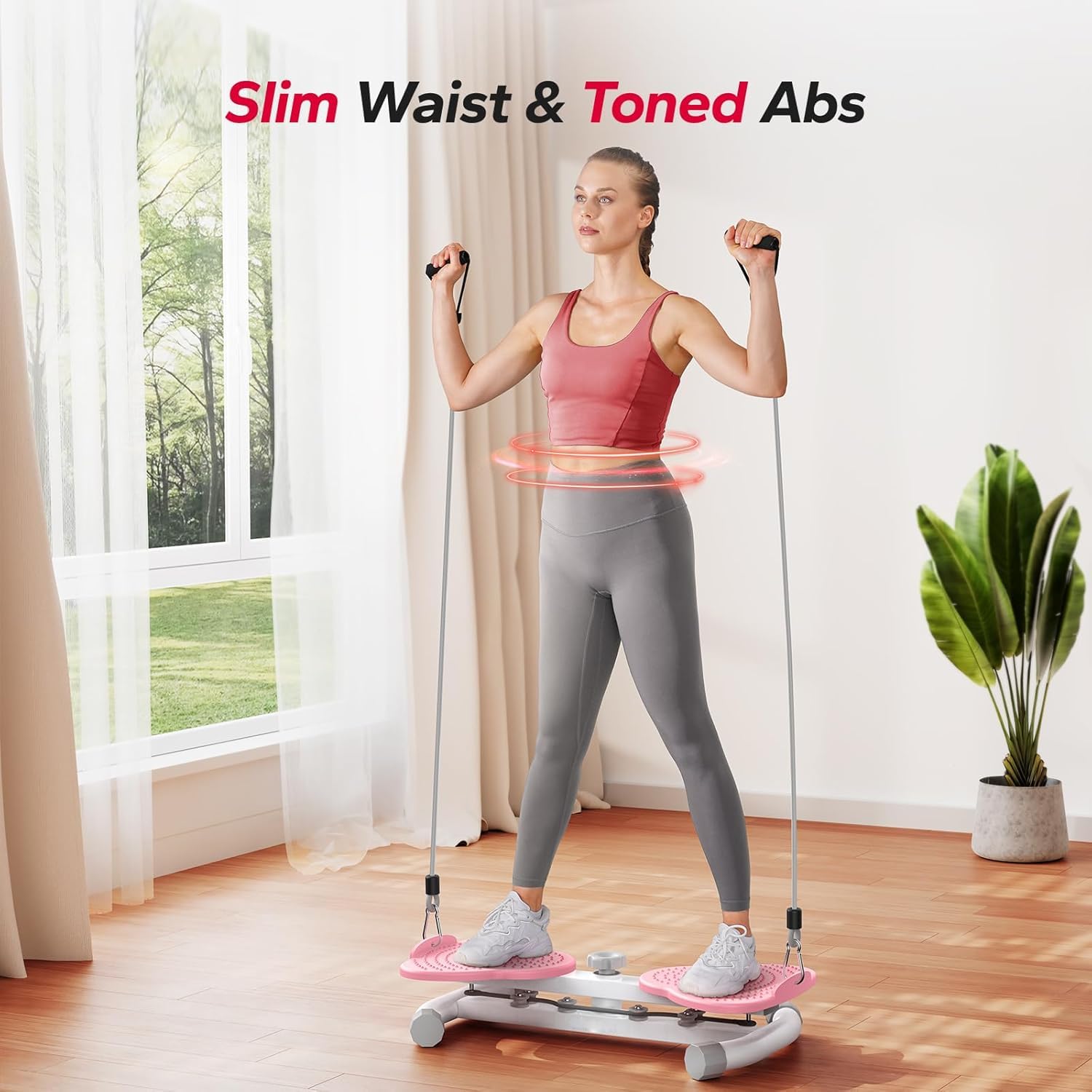 Piyu Dual Pedal Waist Twister Ab Machine with Resistance Bands | 300 lbs Heavy Duty Tummy Trimmer & Core Exercise Board | Noiseless Slimming Fitness Equipment for Women & Men | Home Gym Workout