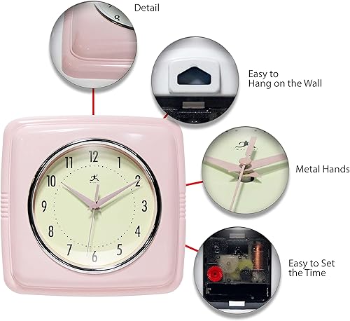 Miniatura 6 de Infinity Instruments Cuadrado Silencioso Retro 9 pulgadas mediados de siglo moderna cocina comedor retro reloj de pared cuarzo barrido movimiento