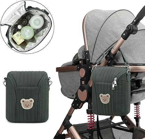 Miniatura 2 de Lmbabter Embroidered Bear Stroller Organizer Tote Bag, Bottle Insulation Pouch, Portable Cooler Storage Essential for MilkBreast Pump,Baby Travel