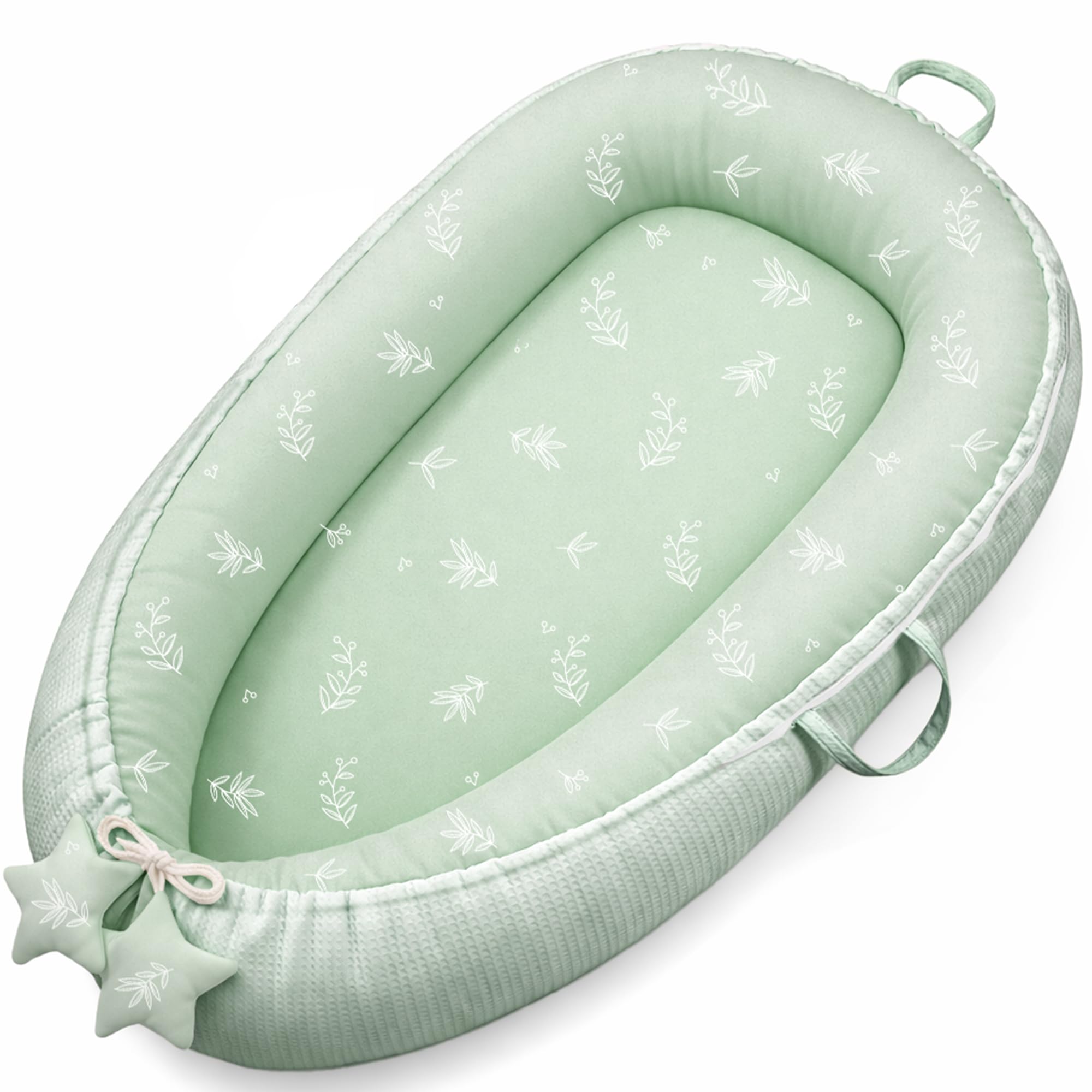 Susurration Baby-Nestchen für Neugeborene, tragbare glatte Mikrofaser, Baby-Liege, Schlafkissen, Baby-Essentials Geschenke für Jungen und Mädchen, Zuhause und Reisen (grüner Bambus)