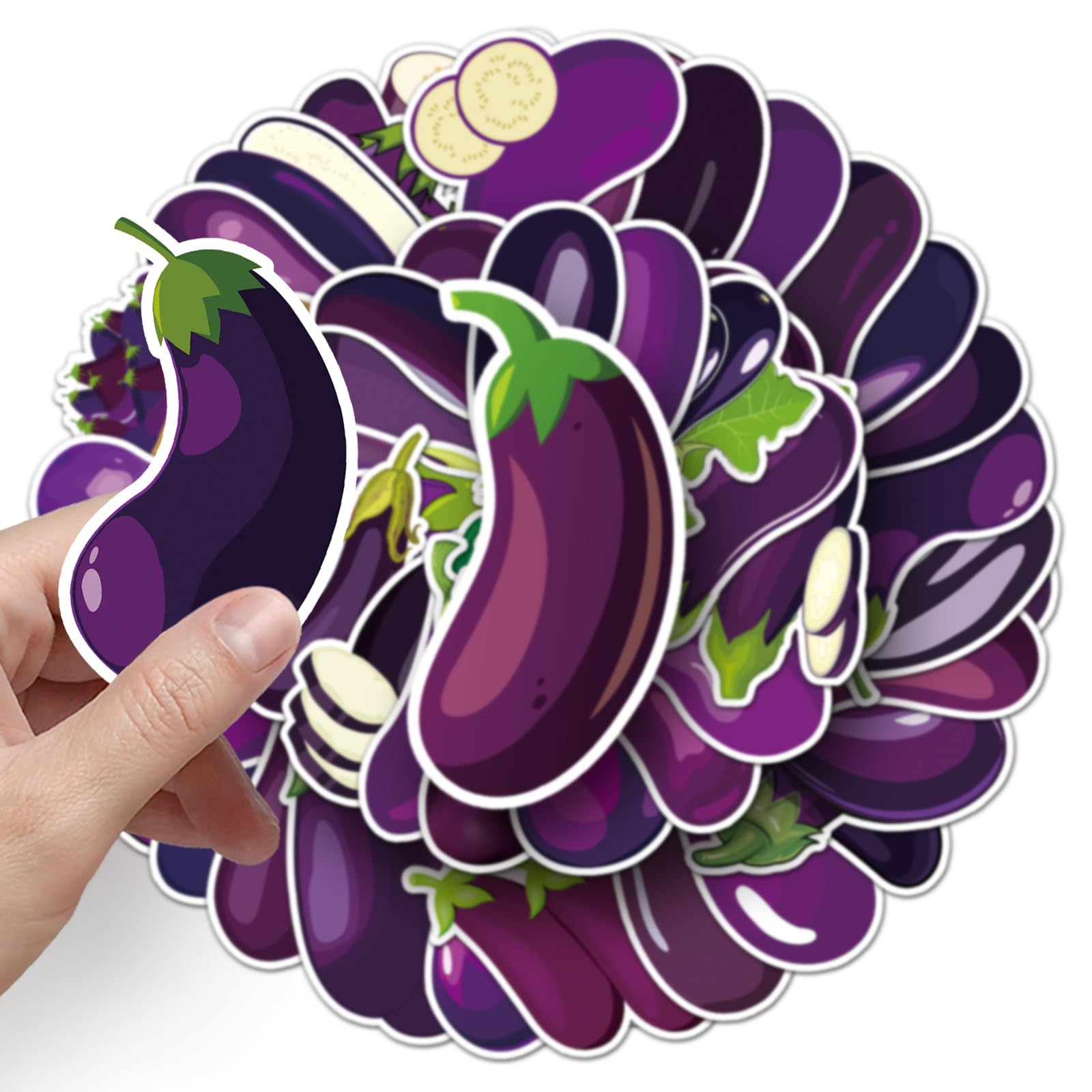 50Pcs Aubergine Stickers for Helmet,Water Bottle,Car,Laptop,Scrapbook,Skateboard,Phone,Luggage,Cute Purple Eggplant Vinyl Sticker,Adults Children Gift,Cartoon Vegetables Waterproof Graffiti Decal - Image 2