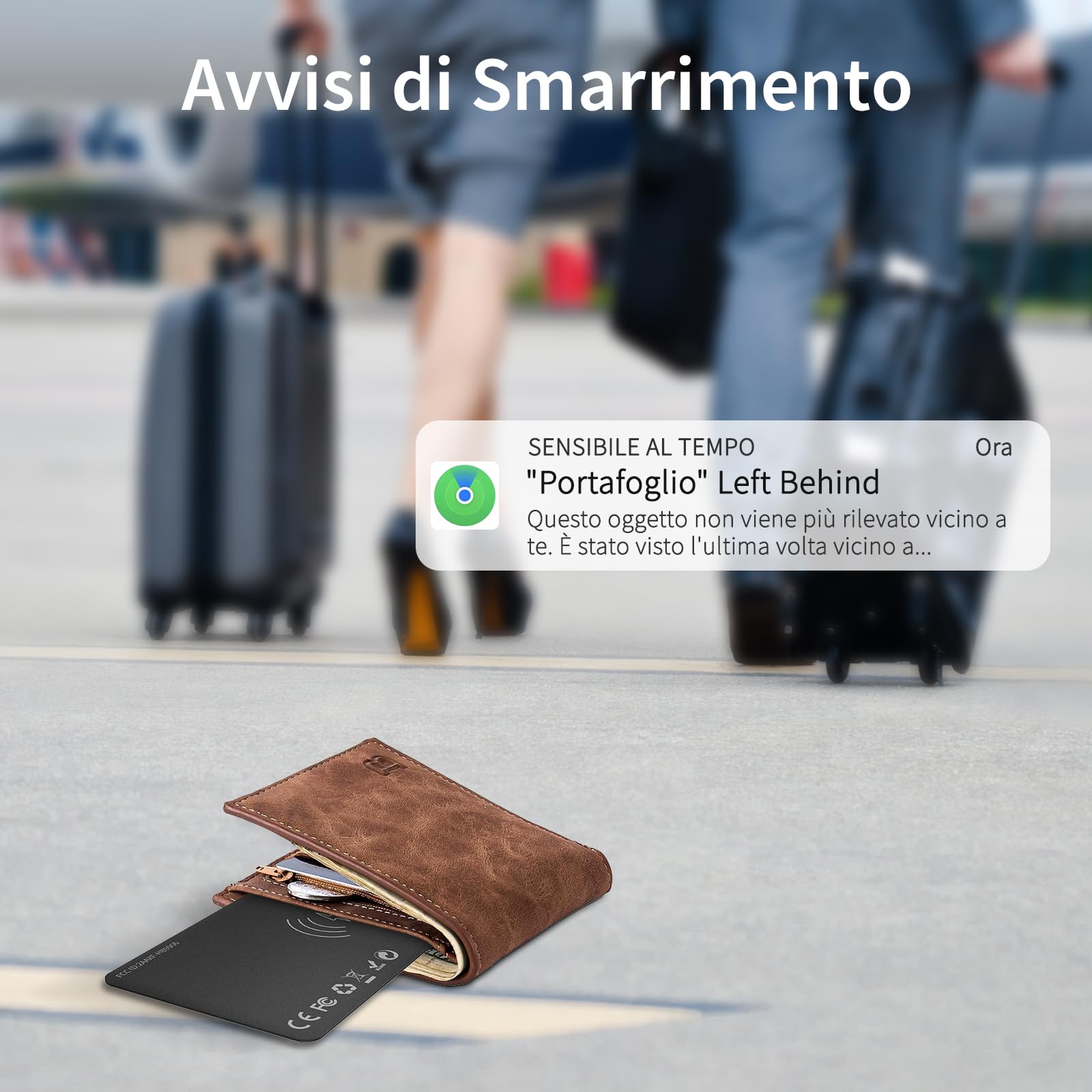 WAFTING Wallet Tracker Card, Ricaricabile senza fili Smart Localizzatore portafoglio compatibile con Apple Dov'è (solo iOS), Air Bluetooth tag Trova Oggetto per etichette per bagagli, Valigia (1 Pack)