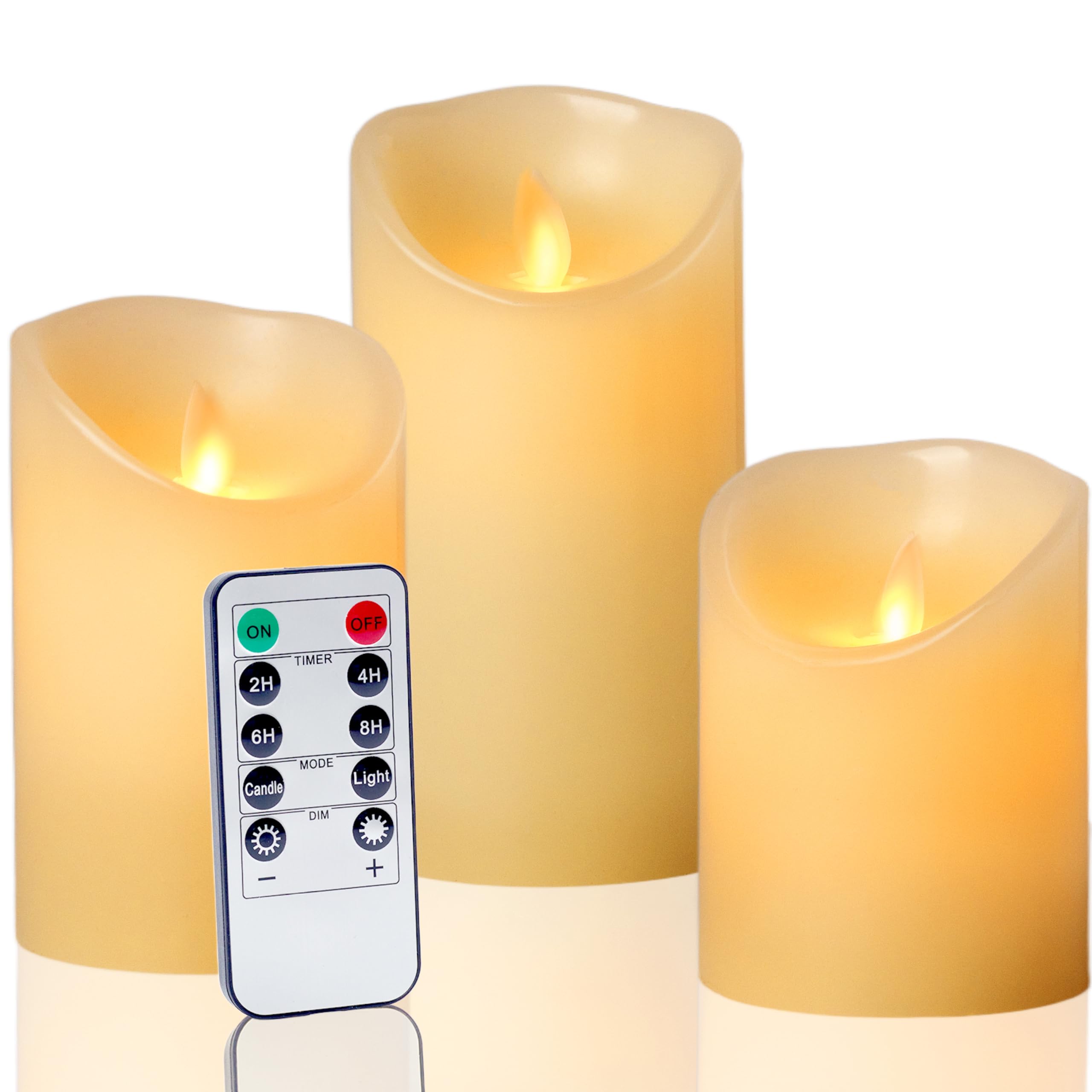 Auralome Flameless Candles Battery Operated - Fake LED Flickering Real Wax Pillar Candles Moving Wick D3.15 x H4 5" 6" Realistic Remote Control Timer Electric Artificial Church Home Wedding 3 Pcs