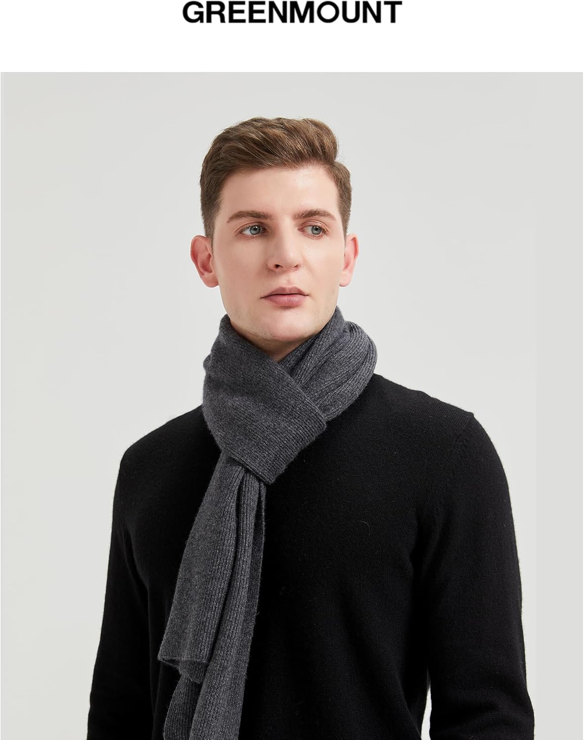 GreenMount Men’s Cashmere Scarf Ribbed Knitted 100% Cashmere Scarf Warm Thick Soft for Fall Winter Men