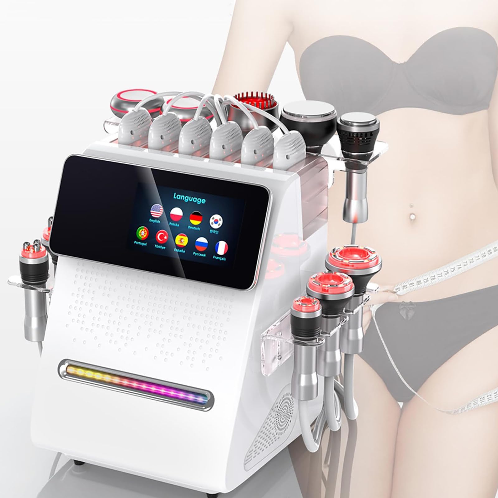 MáQuina EliminacióN Grasa por Radiofrecuencia (RF) Al VacíO, 11 En 1, CavitacióN 80k, Profesional, para Moldear El Cuerpo, Masajeador VacíO por Radiofrecuencia, con 11 Cabezales Masaje