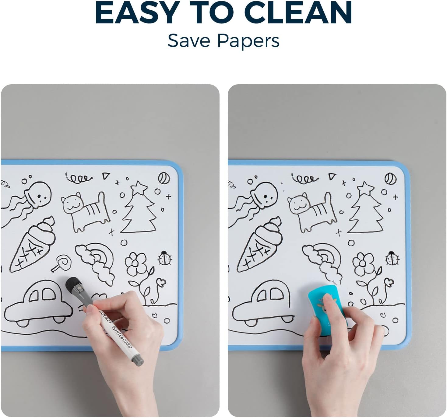 LOUKIN 6 Pack Small Dry Erase Lapboard, 9 x 12 Inch Double Sided (Ruled/Plain), Seamless Frame Mini Magnetic Lined Whiteboard Set, Great for Office (12 Markers&6 Erasers Included)